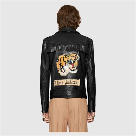 gucci green floral jacket|Gucci tiger leather jacket.